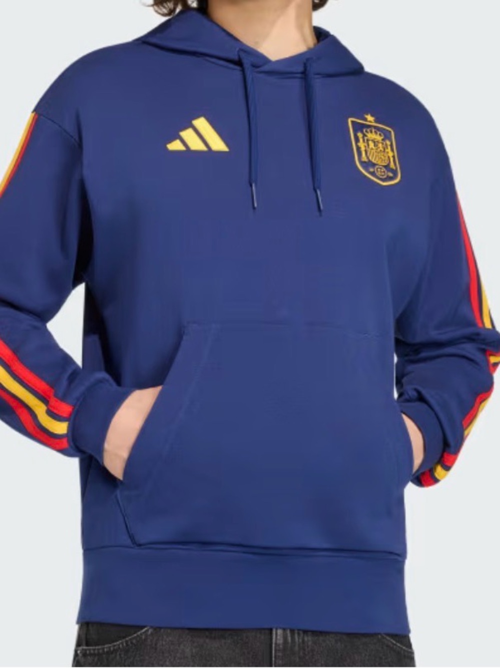 Adidas Spain Soccer Team Men’s DNA Fleece Hoodie Navy Blue Size XL, 2XL New